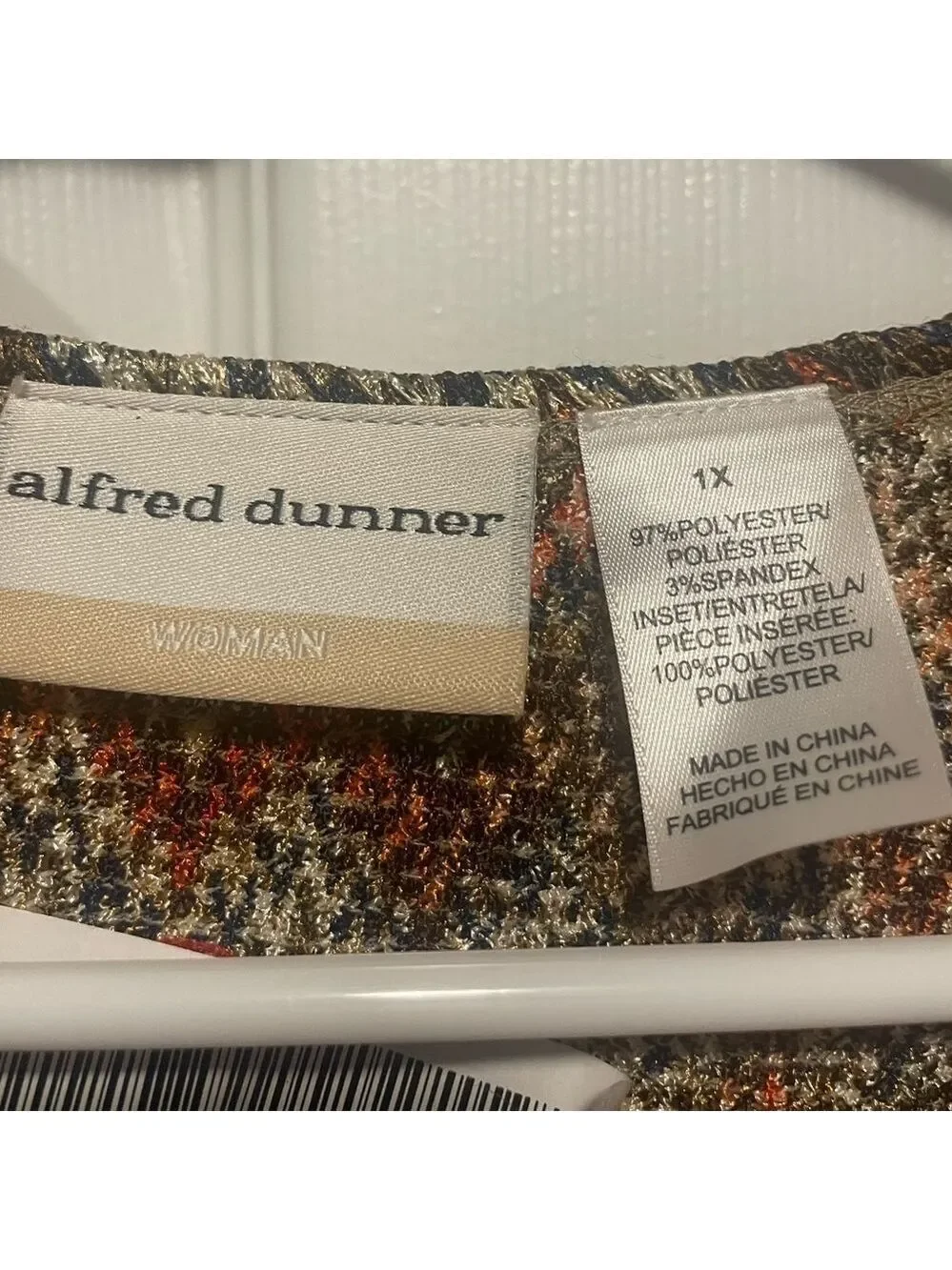Alfred Dunner Chevron Open Front Cardigan Sweater Plus 1X Rust Brown Metallic